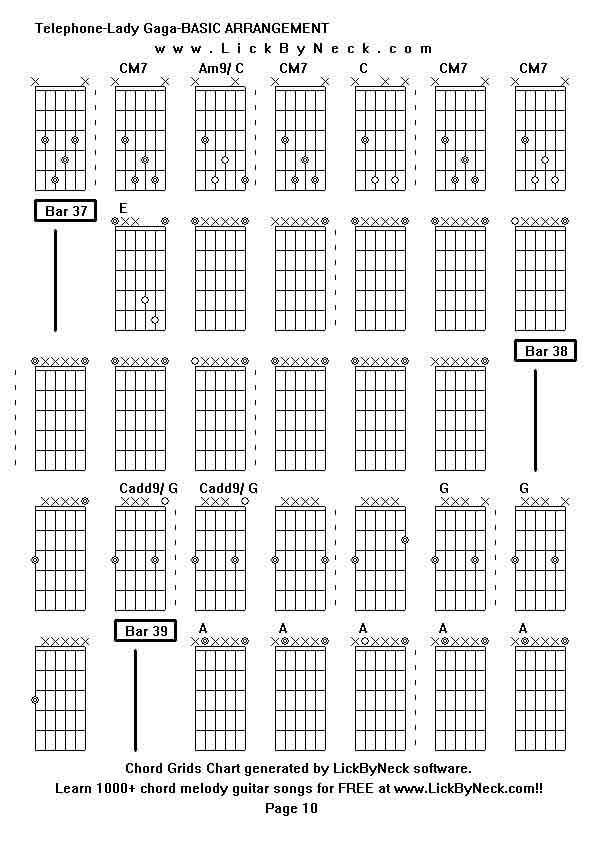 Chord Grids Chart of chord melody fingerstyle guitar song-Telephone-Lady Gaga-BASIC ARRANGEMENT,generated by LickByNeck software.